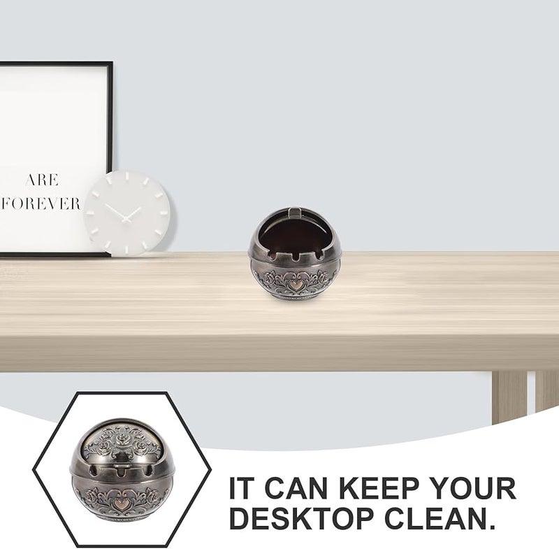 صحن رماد برونزي كلاسيكي معدني مع غطاء مقاوم للرياح محمول للمنزل السيارة الفناء - Image 3